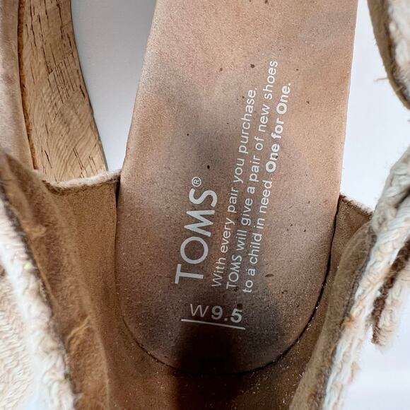 Toms Platform Cork Wedge Sandal Size 9.5 Strappy Canvas Beige Cream Espadrille - Picture 9 of 9